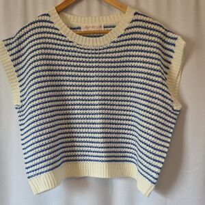 Knit Mix Striped Knit Sleeveless Sweater - Blue & White